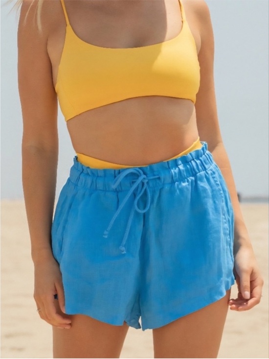 Left On Friday Pants - Left On Friday Getaway women’s linen Shorts blue Small